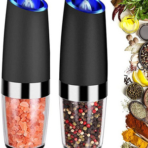 Pepper Mill Battery Operated LED Light Gravity  Electric Salt Mill Black Color Coffee Grinder