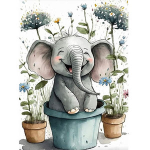 Diamond Painting Animal Landscape Series Elephant in Flower Pot Premium Ambiance Handmade Embroidery Art Deco Gift Set