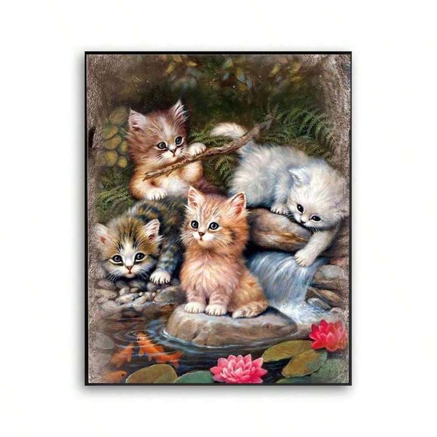 Cross Stitch Animal Landscape Series Cute Kitten Keeping Together Background Decorative Painting Handmade Embroidery Kit