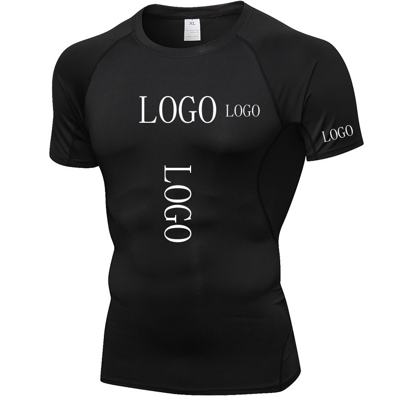 Custom Logo  90 Polyester 10 Spandex Compression T-shirt Breathable Athletic Gym TShirt Quick Dry Sport T Shirt For Men