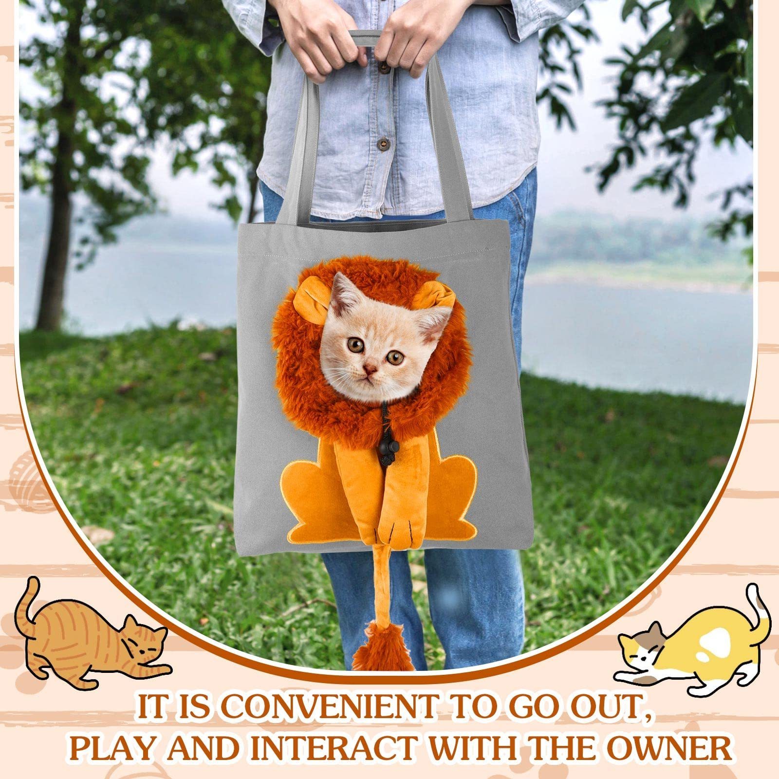 Yuhong Pet Canvas Shoulder Bag Lion Shaped Cute Cat Carrier Portable Pet Canvas Shoulder Carrying Bag Chest Cat Bag