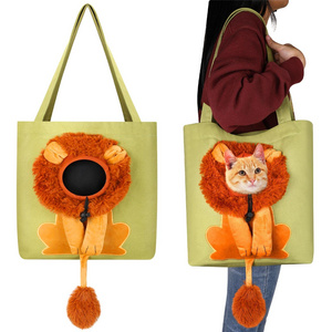 Yuhong Pet Canvas Shoulder Bag Lion Shaped Cute Cat Carrier Portable Pet Canvas Shoulder Carrying Bag Chest Cat Bag