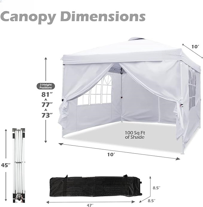 Canopy 10x10 Pop Up Commercial Instant Gazebo Tent Fully Waterproof Outdoor Party Canopies with Removable Sidewalls