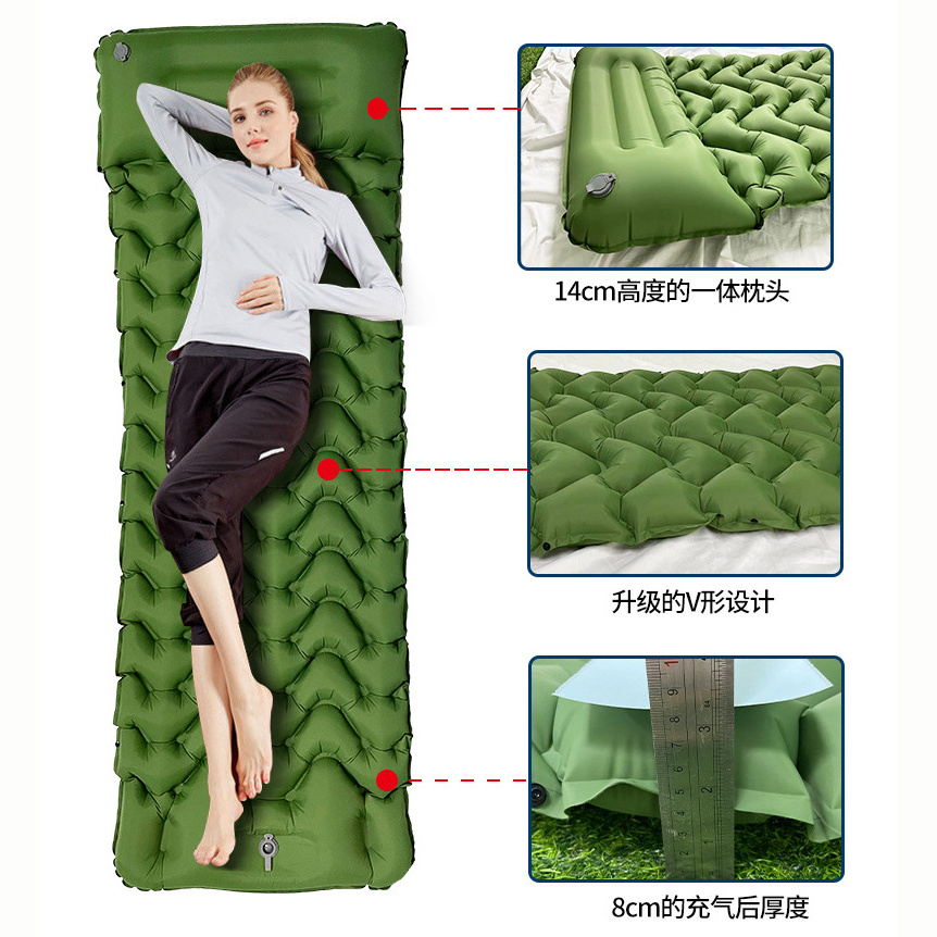 Lightweight TPU Air Mattress Mat with Pillow Waterproof Ultralight Folding Inflatable Sleeping Pad Insulated Soft Camping Mat