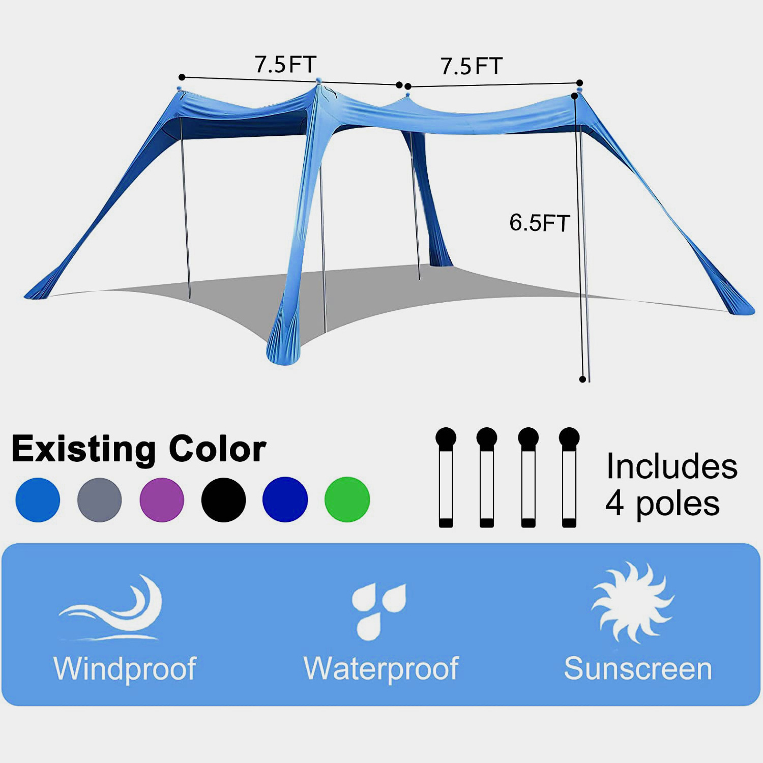 Summer Beach Tent Outdoor Sun Shelter Beach Shade Canopy Tent Easy Build Beach Tent with Carry Bag