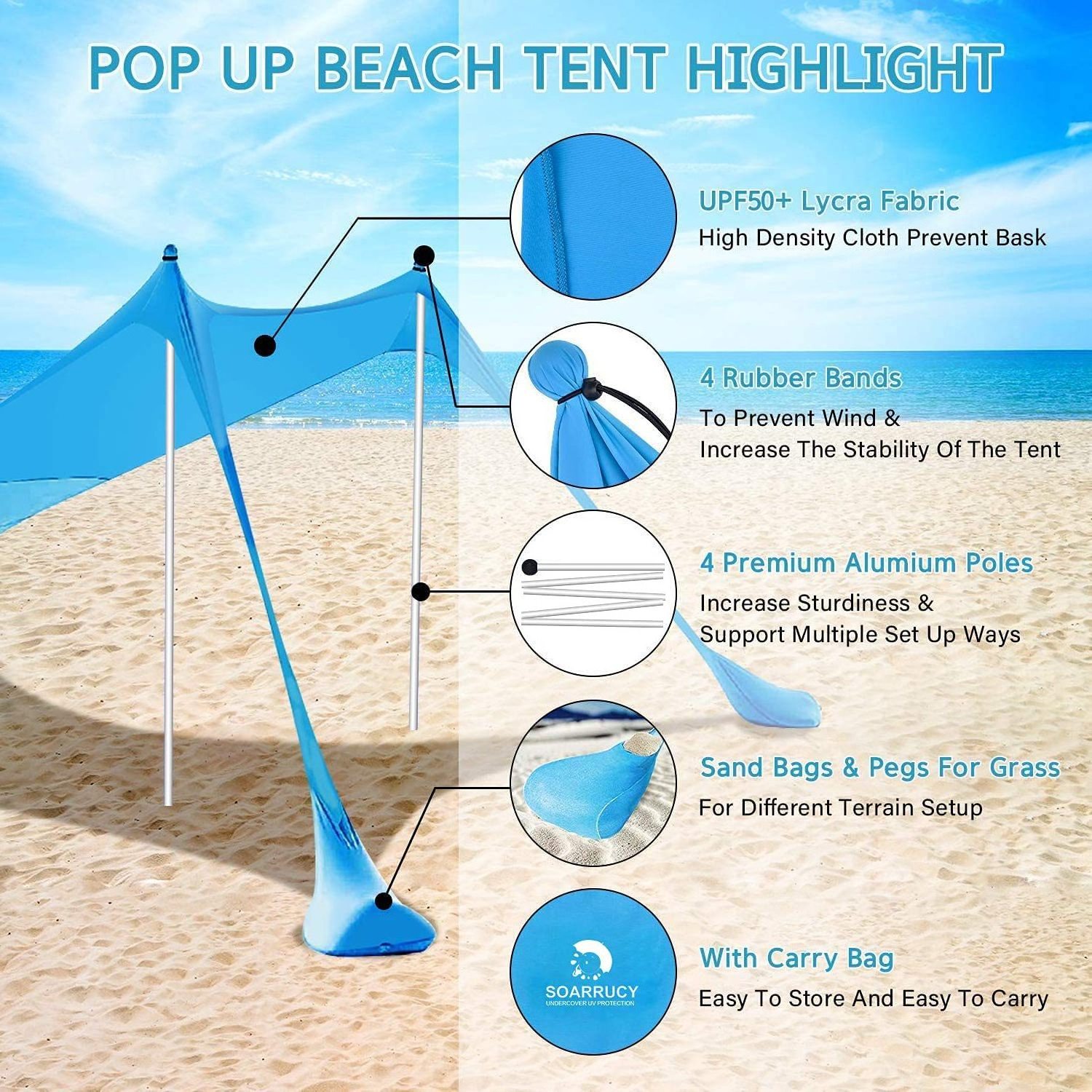 Summer Beach Tent Outdoor Sun Shelter Beach Shade Canopy Tent Easy Build Beach Tent with Carry Bag