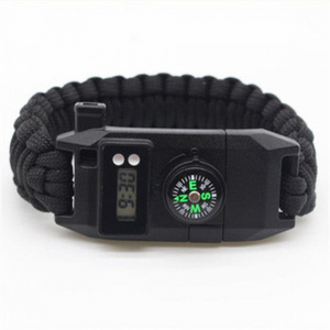 Multifunctional Outdoor Survival Umbrella Rope Waterproof Whistle Compass Seven core Para Cord Bracelet With Digital Watch