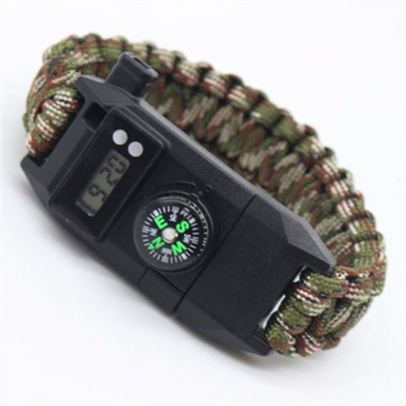 Multifunctional Outdoor Survival Umbrella Rope Waterproof Whistle Compass Seven core Para Cord Bracelet With Digital Watch