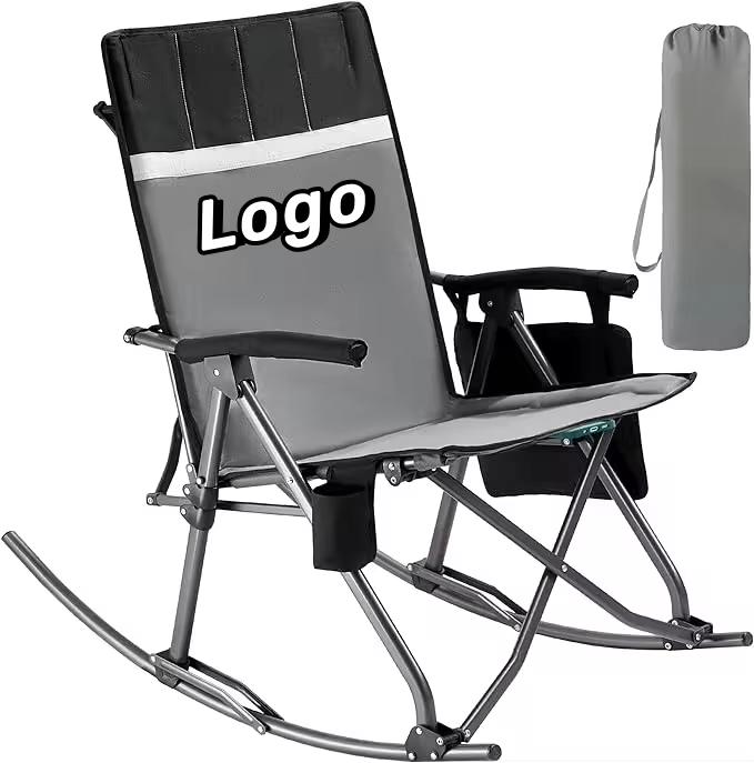 Custom Oversized Folding Rocking Camping Chair Portable Outdoor Rocker with High Back Hard Armrests Carry Bag