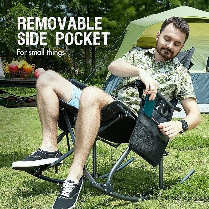 Custom Oversized Folding Rocking Camping Chair Portable Outdoor Rocker with High Back Hard Armrests Carry Bag