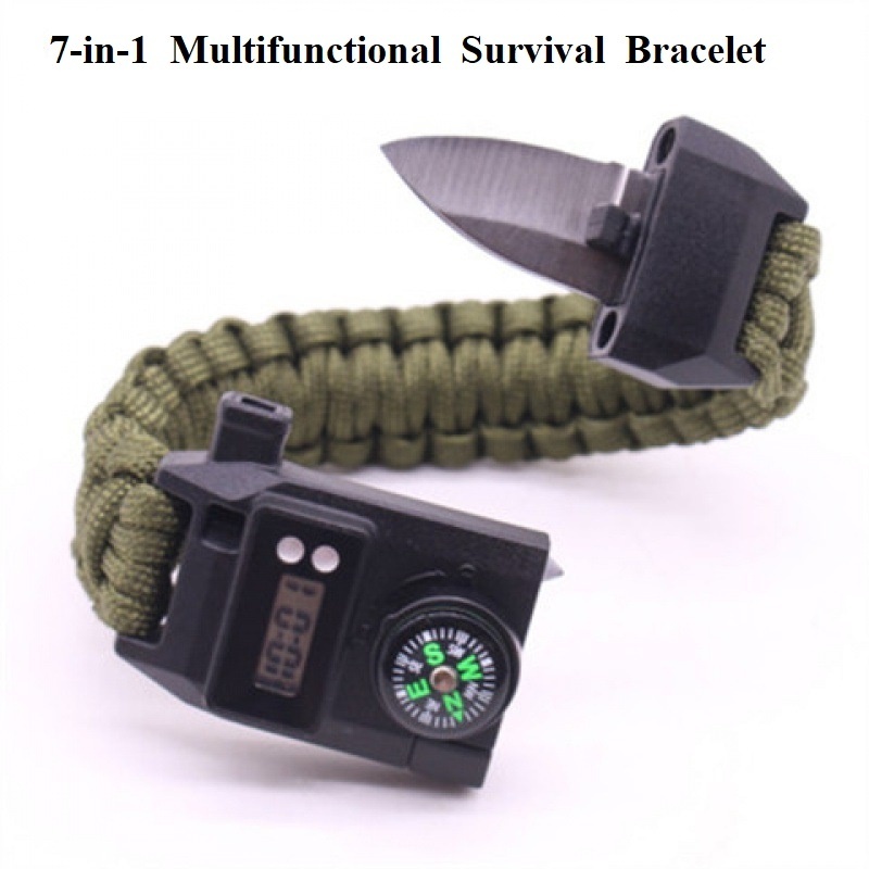 Multifunctional Outdoor Survival Umbrella Rope Waterproof Whistle Compass Seven core Para Cord Bracelet With Digital Watch