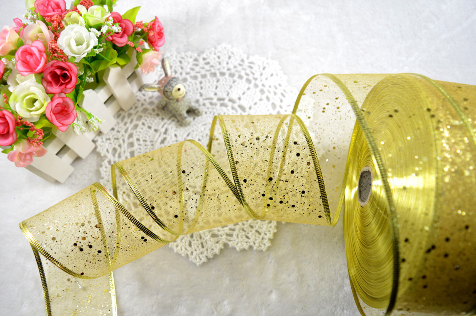 Wholesale Custom Glitter Golden Metallic Ribbon for Christmas Decoration