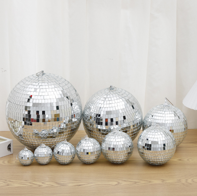 Xmas Party Supplies 2cm-100cm Laser Silver Glass Ball Hanging Tree Decoration Christmas Disco Mirror Balls