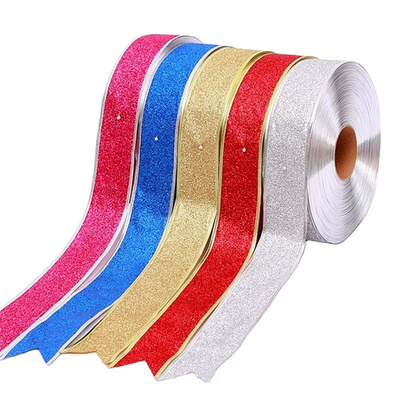 Wholesale 100 Yards Glitter Wired Edge Christmas Ribbon