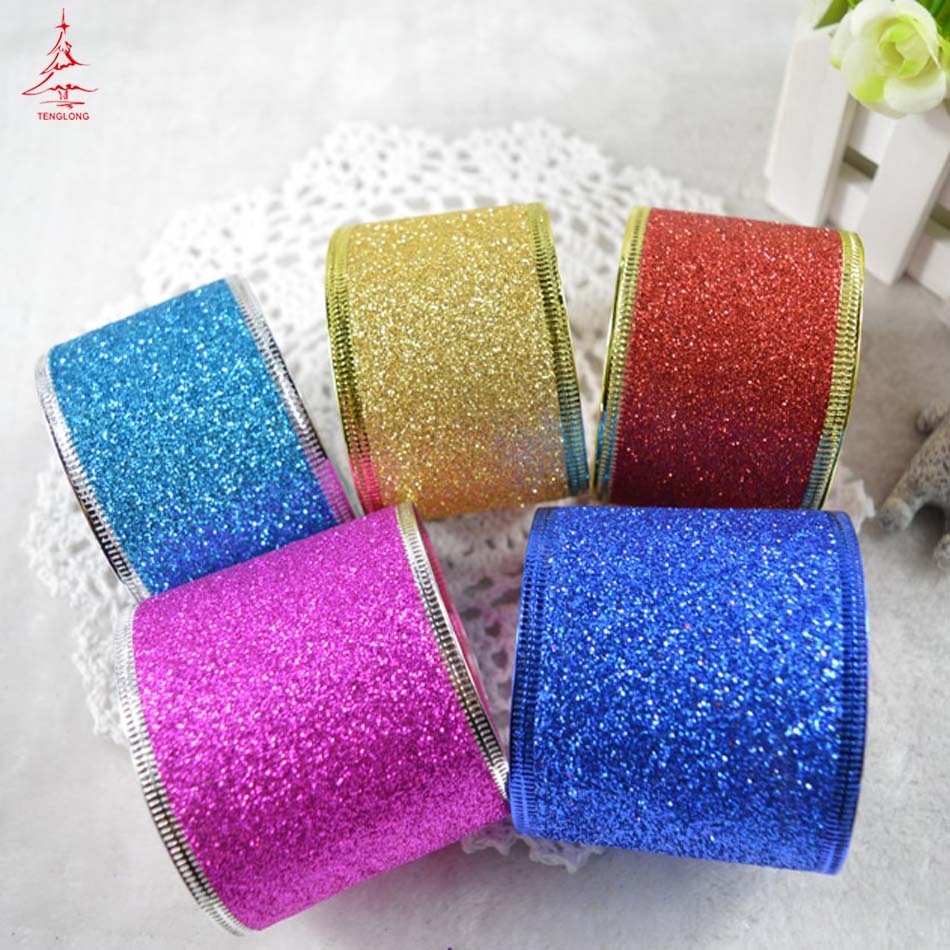 Wholesale 100 Yards Glitter Wired Edge Christmas Ribbon