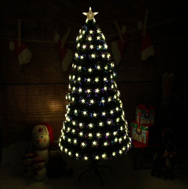 Wholesale 2020 new Xmas ornaments PVC green fiber-optic christmas tree with led star