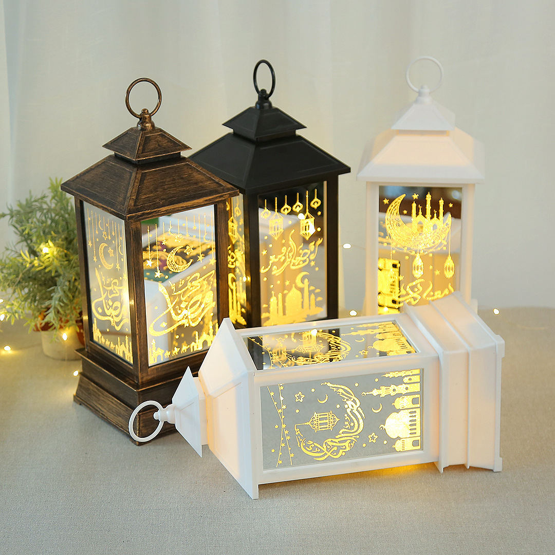 Muslim Eid Ramadan Lamp LED Wind Lamp Arabian Plastic Lantern for Arts and Crafts Christmas New Year