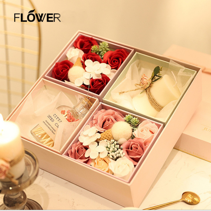 New Arrival Artificial Flower Candle Gift Set Soap Flower Rose Valentine