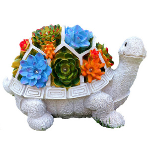 Solar Garden Outdoor Statues Turtle With Succulent And 7 LED Lights Craft Ornament For Patio Balcony Yard Lawn Garden Decor