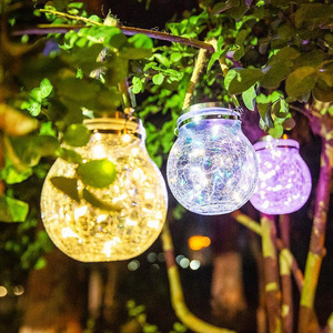 New outdoor garden colorful 20pcs led ball decoration Solar hanging lights Christmas cracked glass jar lights