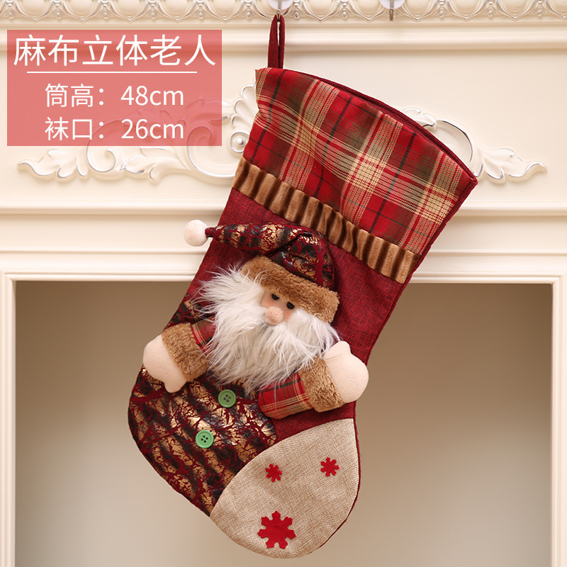 New 3D Christmas Country Stockings Christmas Decorations Large Creative Stocking Christmas