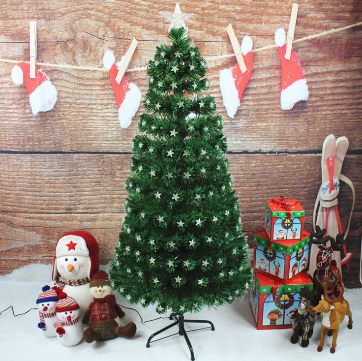 Wholesale 2020 new Xmas ornaments PVC green fiber-optic christmas tree with led star