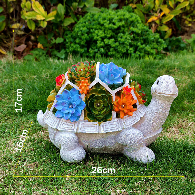 Solar Garden Outdoor Statues Turtle With Succulent And 7 LED Lights Craft Ornament For Patio Balcony Yard Lawn Garden Decor