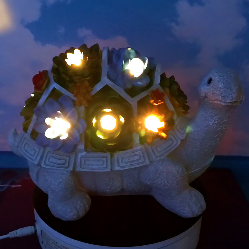 Solar Garden Outdoor Statues Turtle With Succulent And 7 LED Lights Craft Ornament For Patio Balcony Yard Lawn Garden Decor