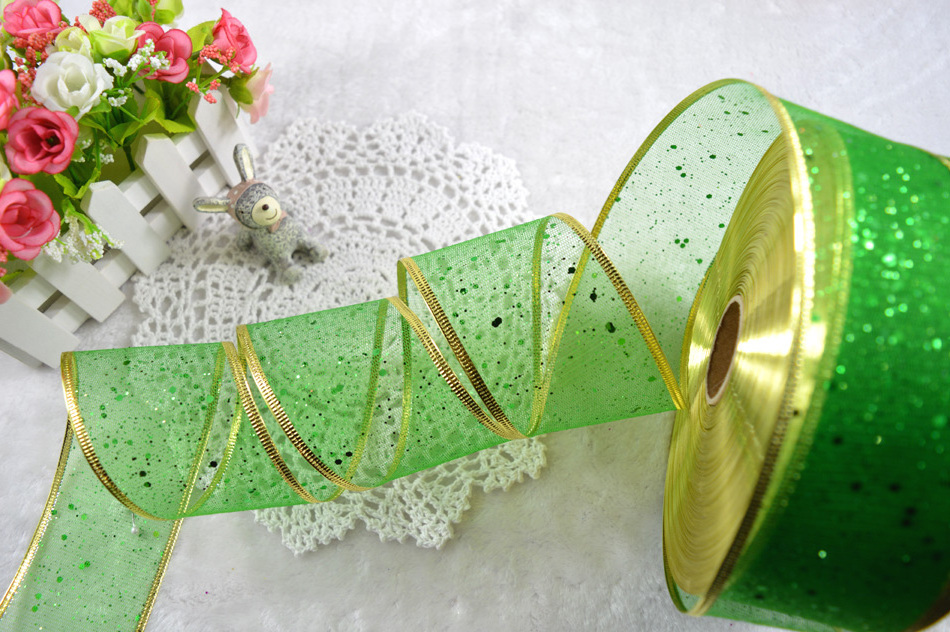 Wholesale Custom Glitter Golden Metallic Ribbon for Christmas Decoration