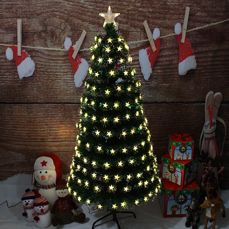 Wholesale 2020 new Xmas ornaments PVC green fiber-optic christmas tree with led star