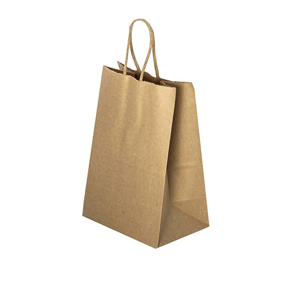 Plain Brown Kraft Paper Bag With Twisted String Handle Custom Paper Shop Bags With Your Own Logo