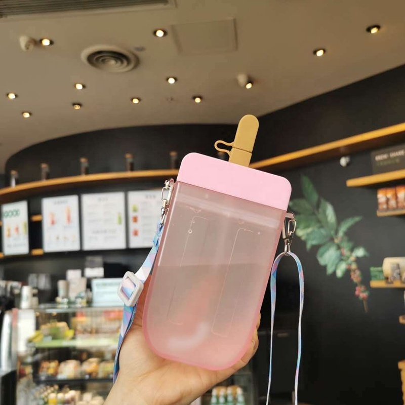 Popsicle Water Bottle With Adjustable Shoulder Strap Creative Portable Ice Cream Popsicle Cup For School Kids Girls