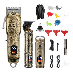 Metal Barber Clippers - USB Cordless Electric 3 in 1 Shaver Set for Professional Hair Trimming