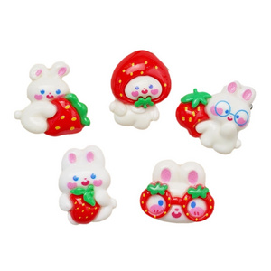 Factory dorect selling kawaii red strawberry rabbit charm resin crafts for scrapbooking embellishment cream glue pencil case DIY