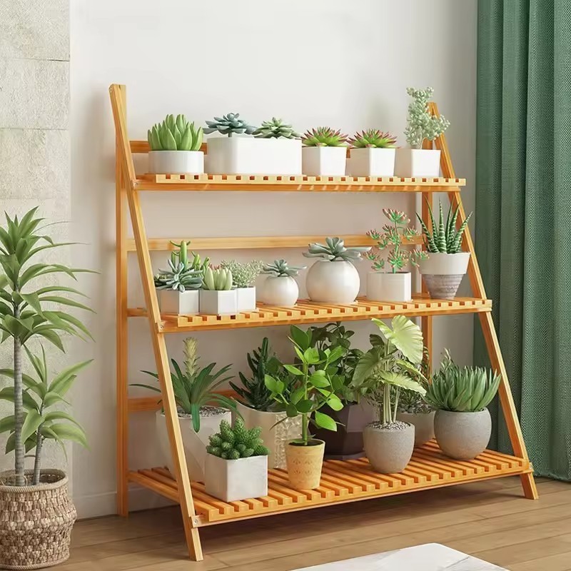 Bamboo Plant Stand 2~3 Tier Foldable Flower Pot Display Shelf Rack for Indoor Outdoor Home Patio Lawn Garden Balcony Organizer