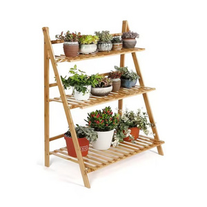 Bamboo Plant Stand 2~3 Tier Foldable Flower Pot Display Shelf Rack for Indoor Outdoor Home Patio Lawn Garden Balcony Organizer