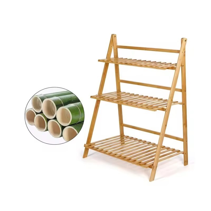 Bamboo Plant Stand 2~3 Tier Foldable Flower Pot Display Shelf Rack for Indoor Outdoor Home Patio Lawn Garden Balcony Organizer