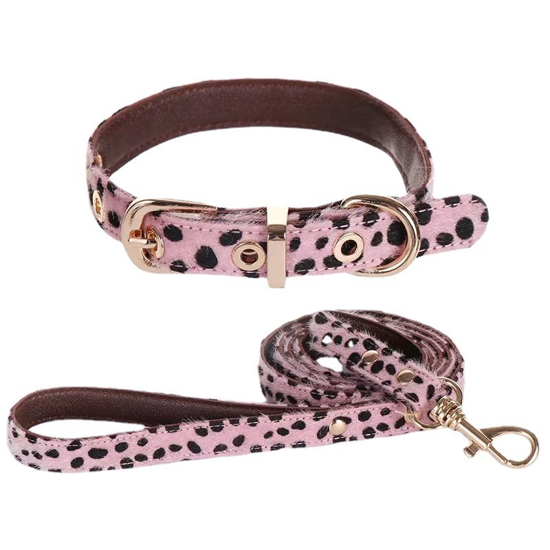 INS Hot Selling Adjustable Leopard Set Small Dog Accessories Lead Custom Dog Collar Pet Collars Pet Leashes Harness