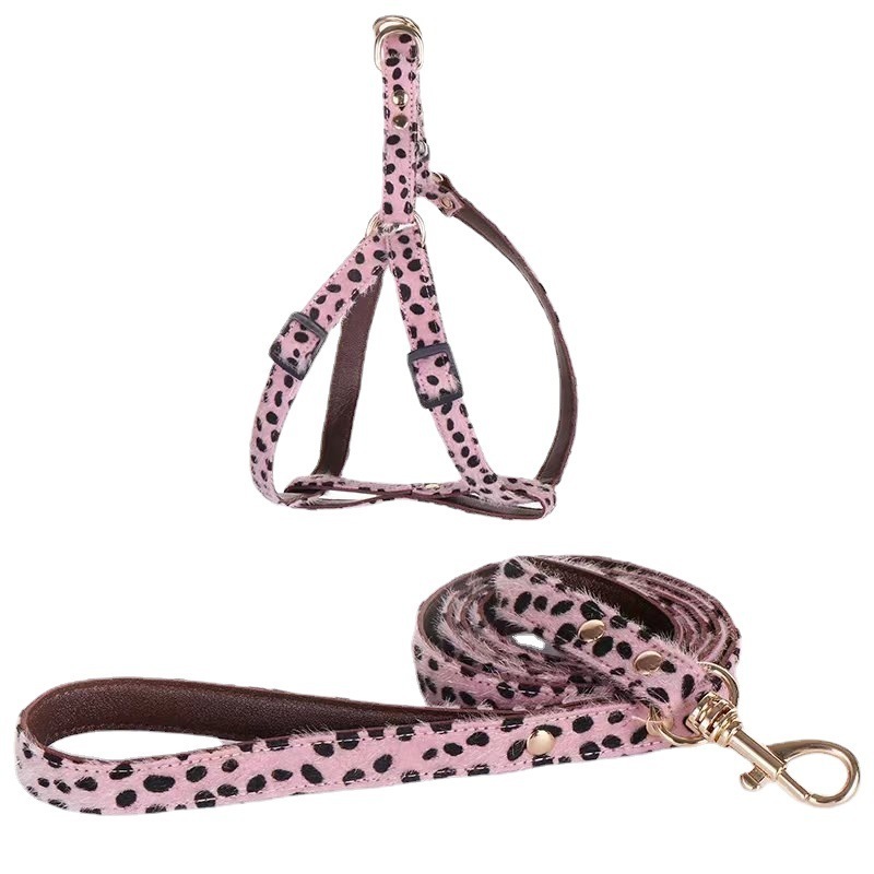 INS Hot Selling Adjustable Leopard Set Small Dog Accessories Lead Custom Dog Collar Pet Collars Pet Leashes Harness