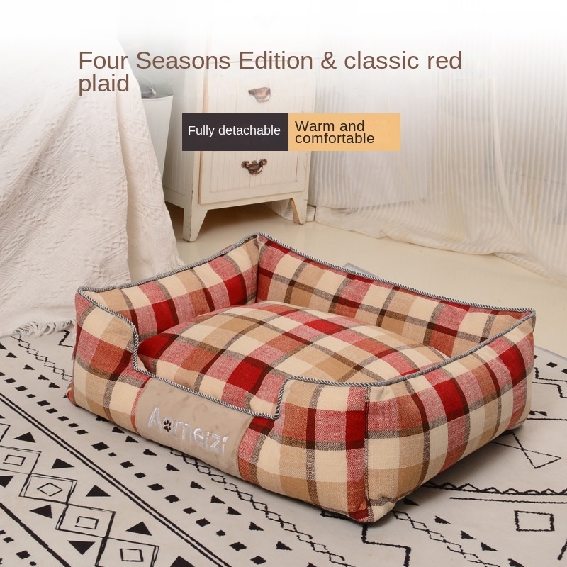 Wholesale All Season Plaid Soft Winter Warm Summer Cooling Pet Sofa Bed Cushion Pet Slipper Bed xxl Dog Beds