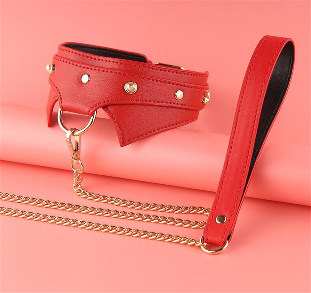 SM Sexy BDSM Collar PU Leather Collar Sex Female Slave Drag Chain Personality Pendant