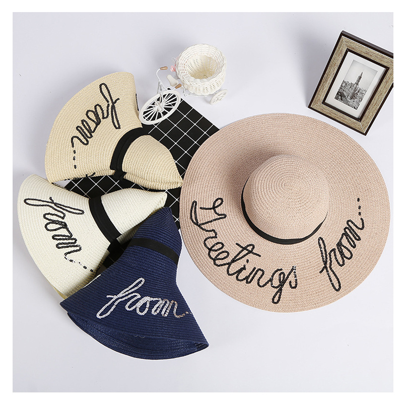 Wide brim wholesale custom summer beach sun floppy paper straw hat for women