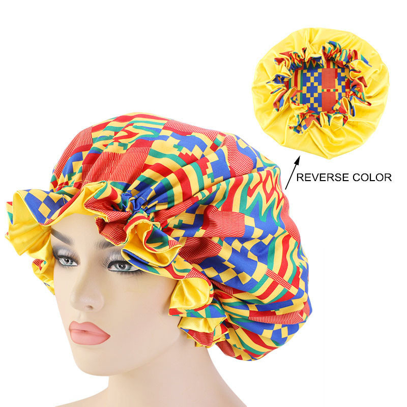 Floral full print reversible designer custom wholesale bonnets hair bonnet