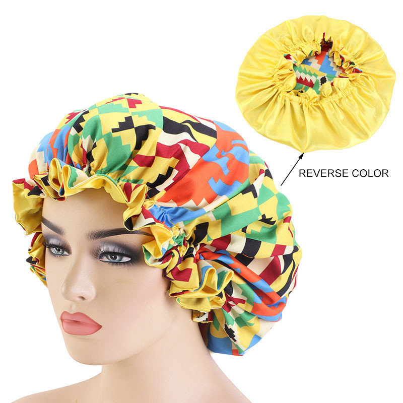 Floral full print reversible designer custom wholesale bonnets hair bonnet