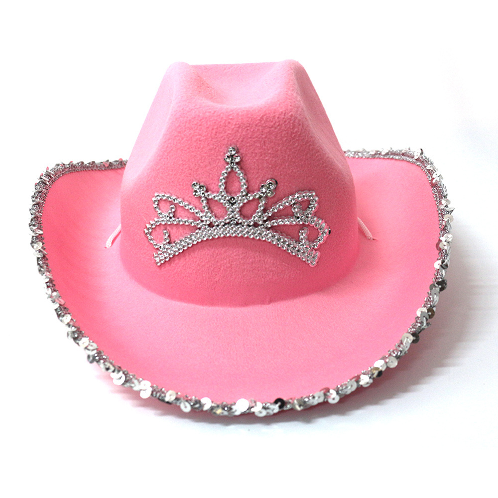 Bling bling wholesale rhinestone felt hats pink light up cowboy hat in bulk