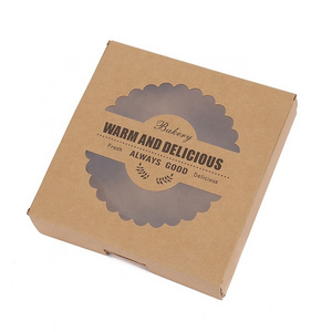 Wholesale Luxury Coated Oil-proof Pizza Box Kraft Paper Bakery Box with Lid Window Cookie Box