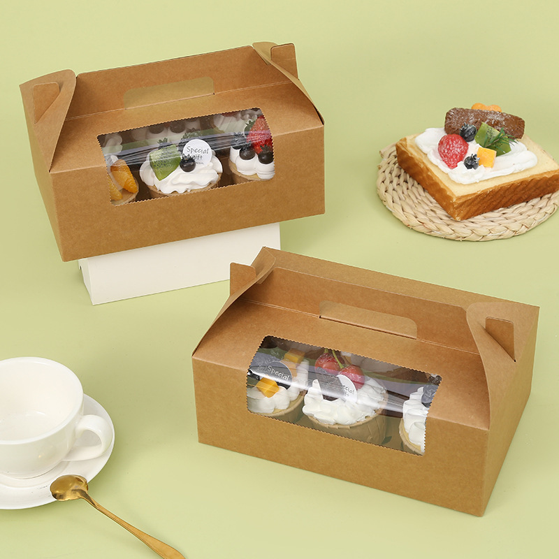 Wholesale Luxury Coated Oil-proof Pizza Box Kraft Paper Bakery Box with Lid Window Cookie Box