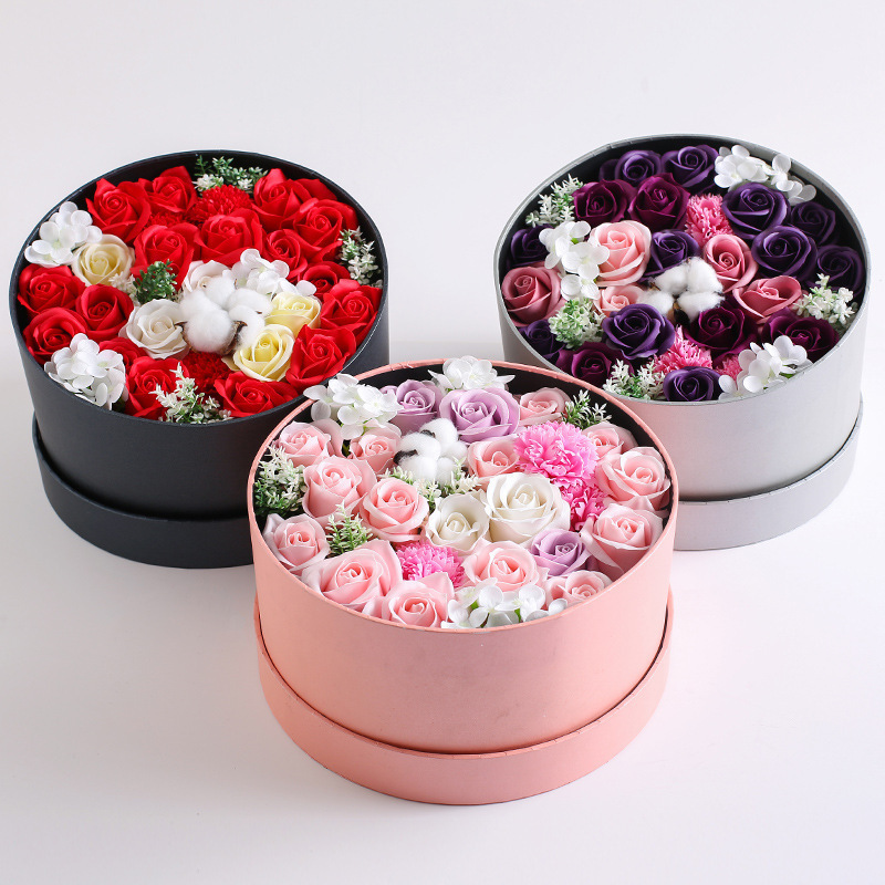 Round Bouquet Gift Empty Box With Transparent Window Cardboard Rose Packaging Box For floral arrangement boxes 3pk