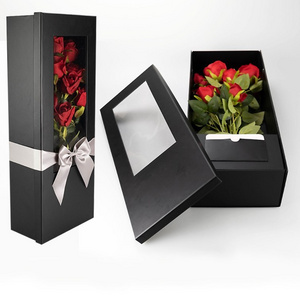 Custom floral boxes  Folding Foldable Rectangular Open Window Valentine's Day Rose Flower Gift Paper Boxes For Bouquets