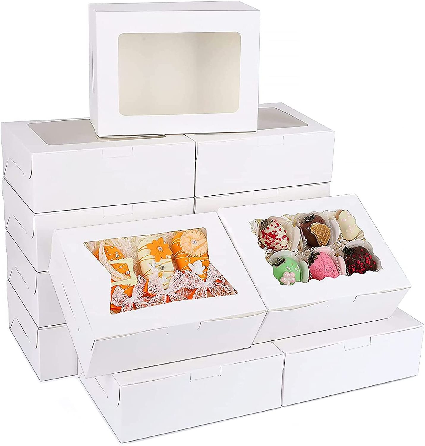 White Bakery Boxes with Window Cookie Boxes for Chocolate Covered Strawberries and Pastry Dessert Candy Muffins Donuts packaging